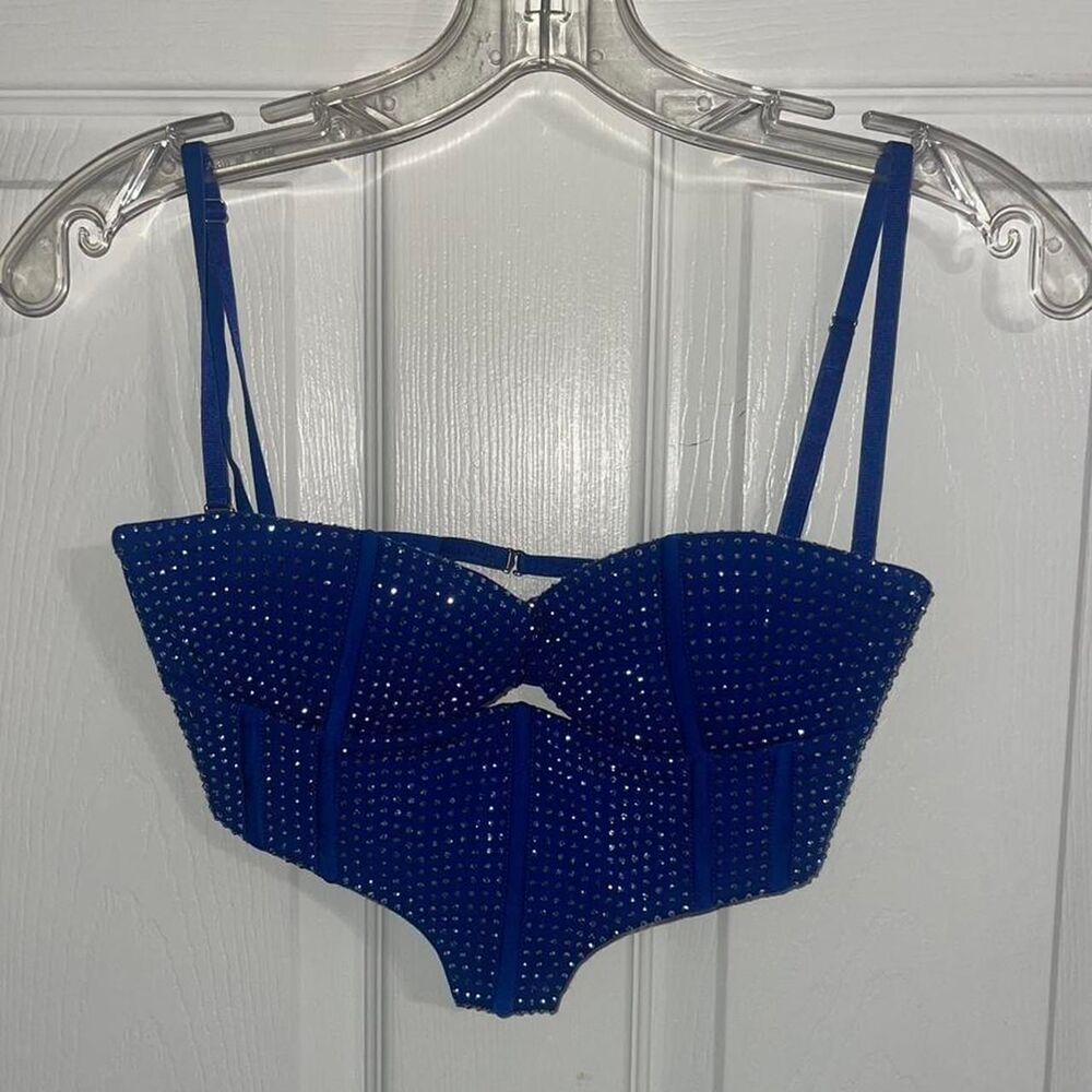 Lipt Women's Blue Rhinestone Bustier Top Size XS